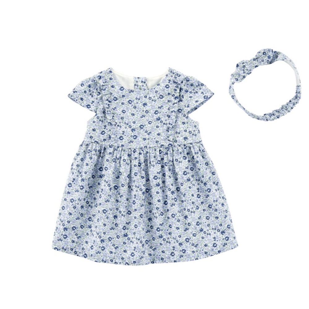 Baby Floral Print Dress and Headwrap Set